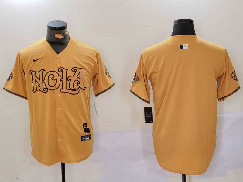 Men%27s New Orleans Saints Blank Gold Cool Base Stitched Baseball Jersey